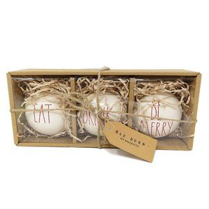 Rae Dunn EAT, DRINK, BE MERRY Ceramic Ornaments - Set of 3